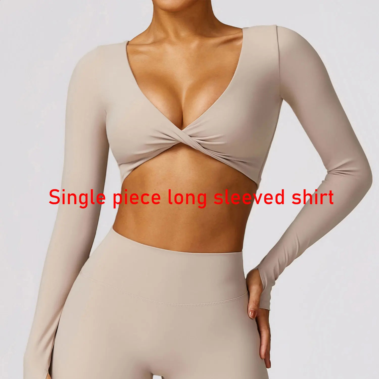 Yoga shirt long sleeved yoga cut top low cut bra integrated shirt fitness shirt fitness top insert pad ultra-thin fit sporty and sexy 241210