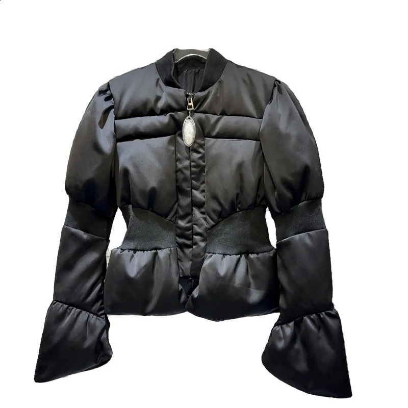 DEAT Winter Items Fashion Womens Thread Waist n Warm Jacket Casual Solid Color Zipper Cotton Padded Coat 11A01161 241209