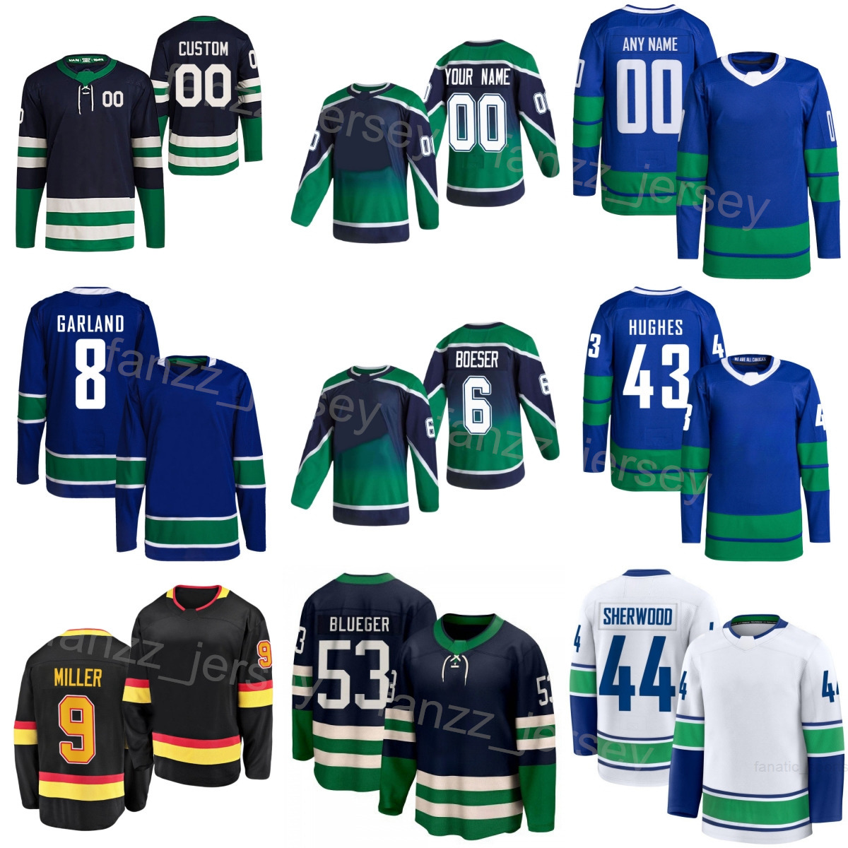 Mens Ice Hockey 8 Conor Garland Jersey 44 Kiefer Sherwood 53 Teddy Blueger 9 J.T Miller 43 Quinn Hughes 6 Brock Boeser 74 Jake DeBrusk Sewing Stadium Series Kids Women