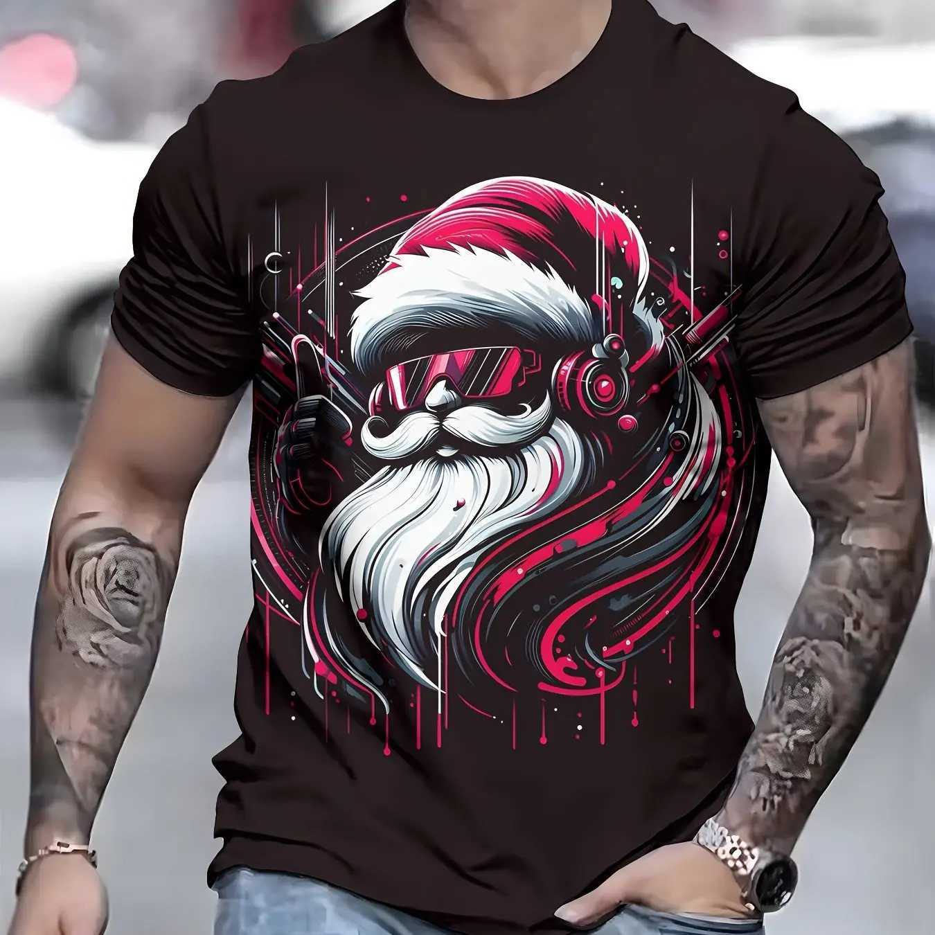 Funny Santa Claus Print Mens T-Shirt Christmas Tees Short Sleeve Tops Fashion Casual Streetwear Oversized T-Shirt Men ClothingXJ241210