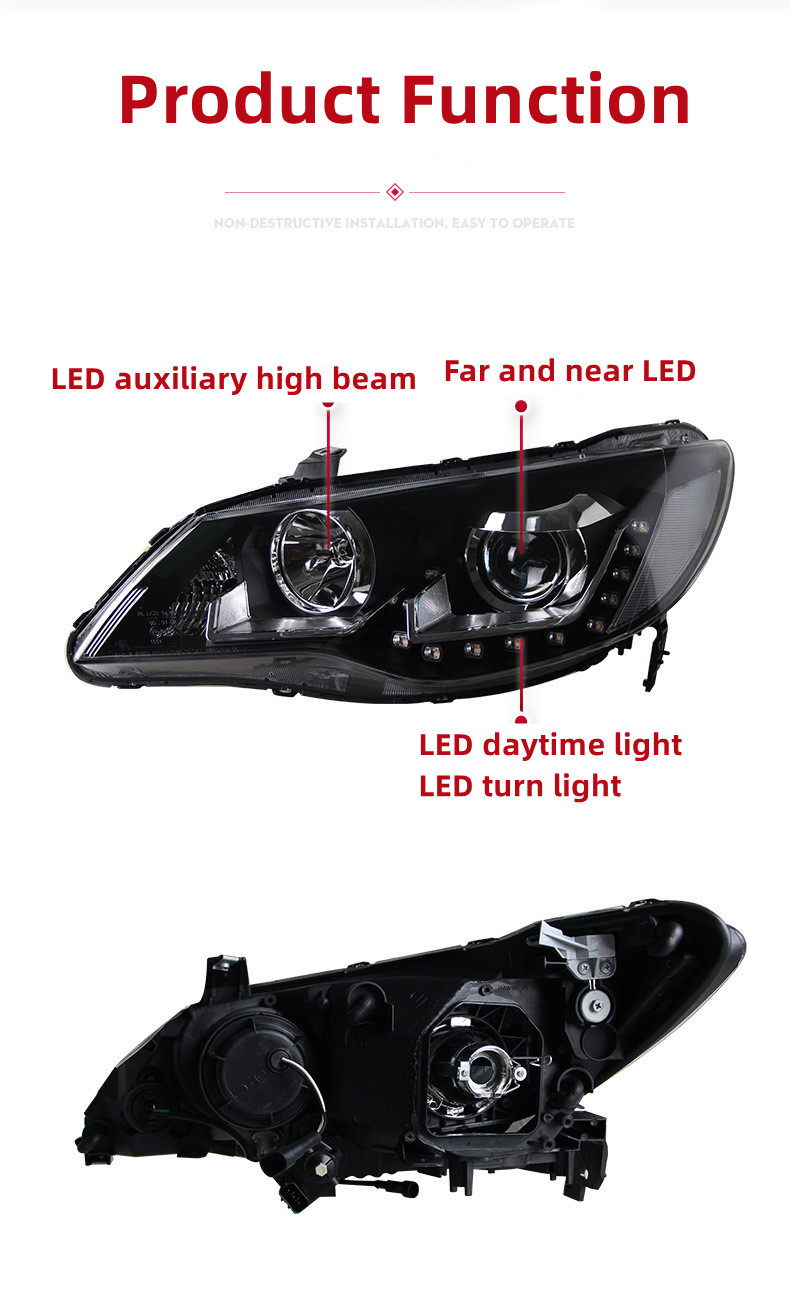 Cars for Honda CIIMO 20 12-20 15 Japanese Civic FD2 Modified LED Daytime Running Light Turn Signal Xenon Headlights