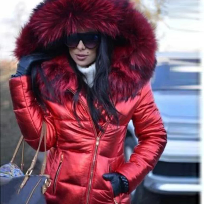 Thick Parka Fur Collar Hooded Women Jacket Coat Winter Ladies Casual Zipper Short Fashion Cotton Padded Warm Outwear 241209