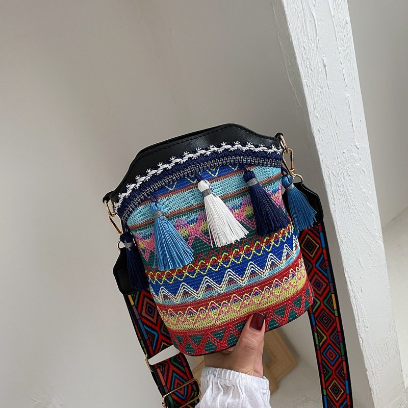 2025 new New Ethnic Style Trendy Casual Fashion Bohemian Single Shoulder Bucket Crossbody Bag Handbags zhanyishengli