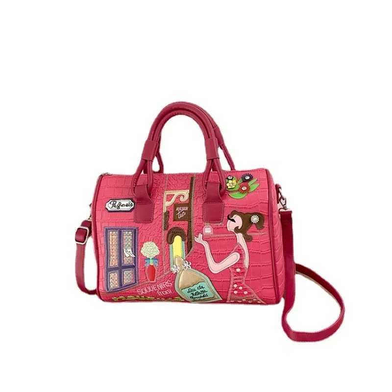 European and American Embroidered 3D Womens Bag New Large Capacity Shoulder Boston Bag Fashion Cross Body Bag Z241210