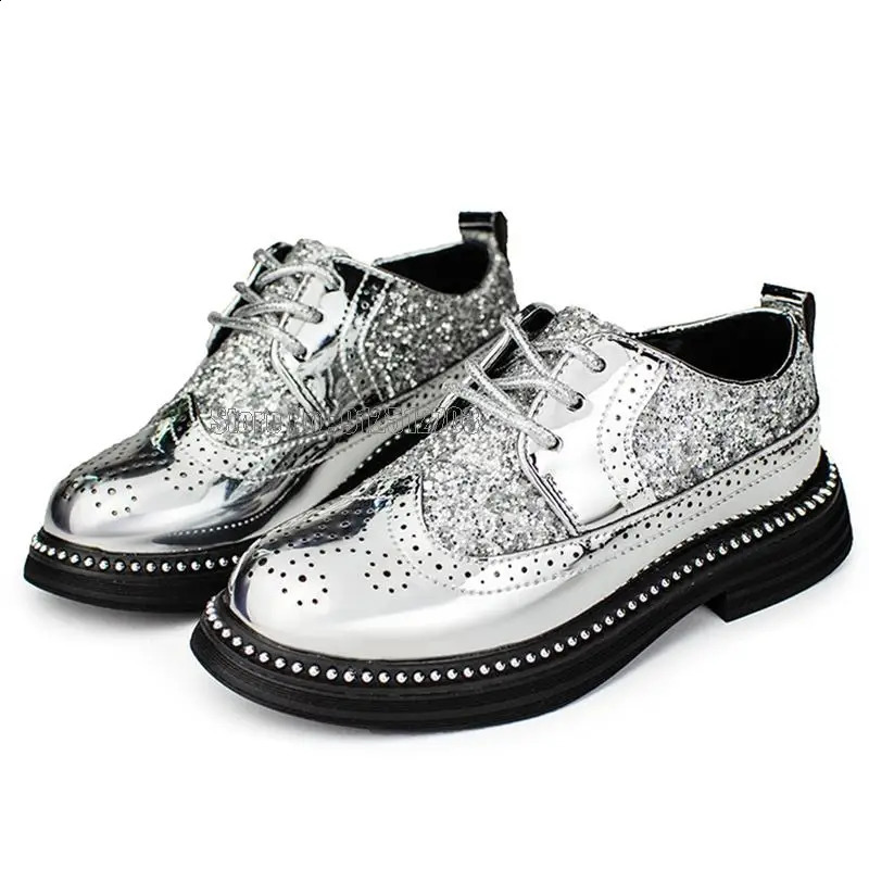 Boys Dress Spring Childrens School Leather British Style Shining Childrens Performance Wedding Shoes 241210