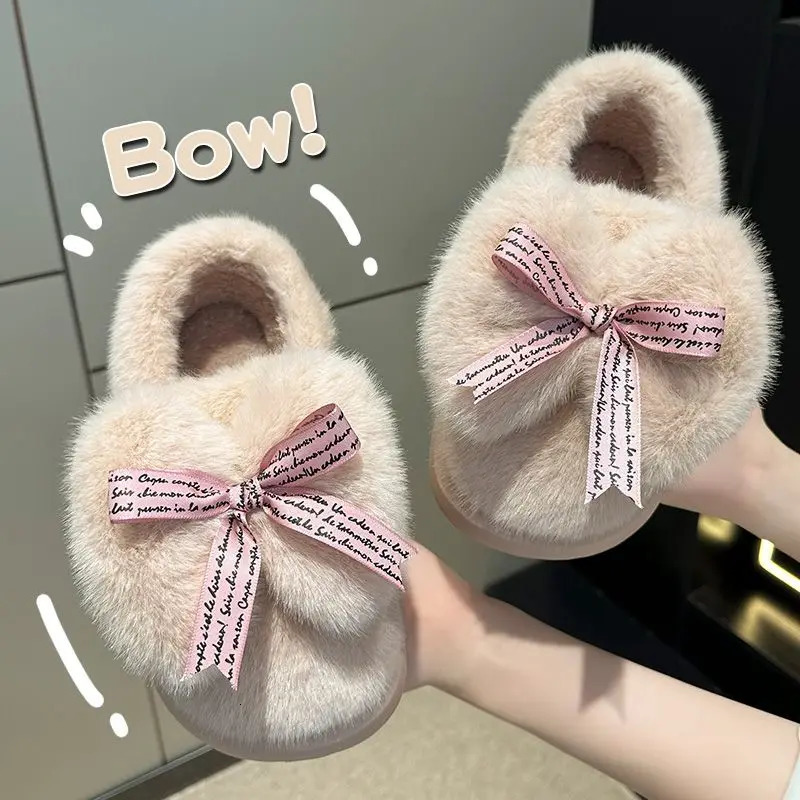 Bow Cloud Winter Womens Slippers Fluffy House Cotton Shoes EVA Indoor Slippers Living room warm soft Female Ladies Slippers 241211