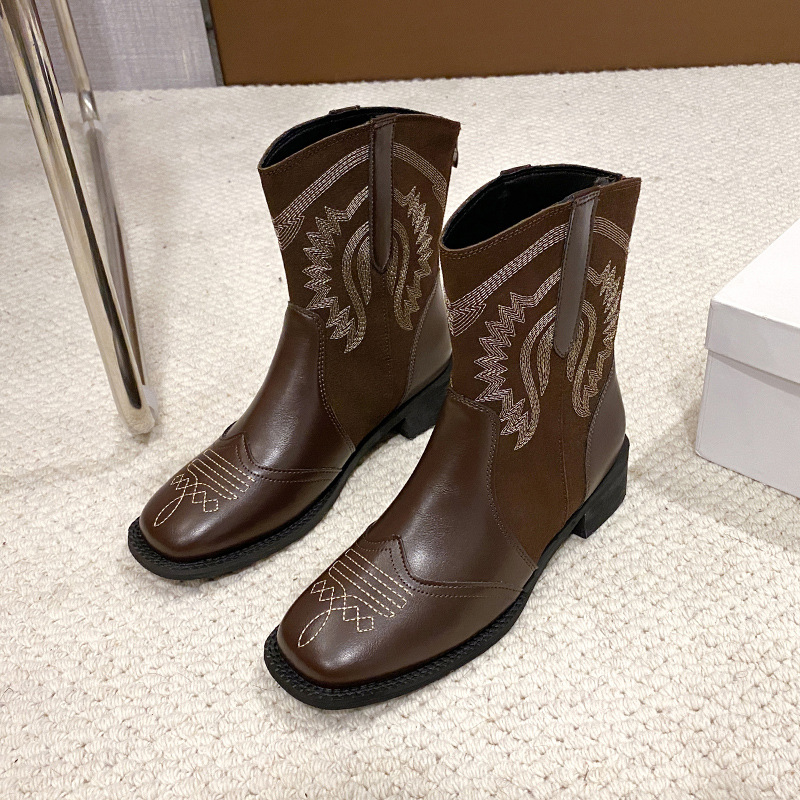 Women hot Boots:Retro British Style Thick Sole Chunky Heel Suit for Spring Versatile Fashion Short Boots,Black/Brown,Free shipping
