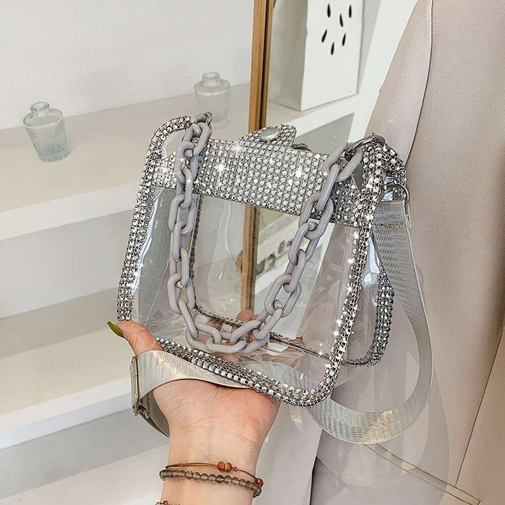 Trendy Rhie Decor Square Transparent ing Shoulder Bag, With Acrylic Strap Women's Handbag And For Music Festival