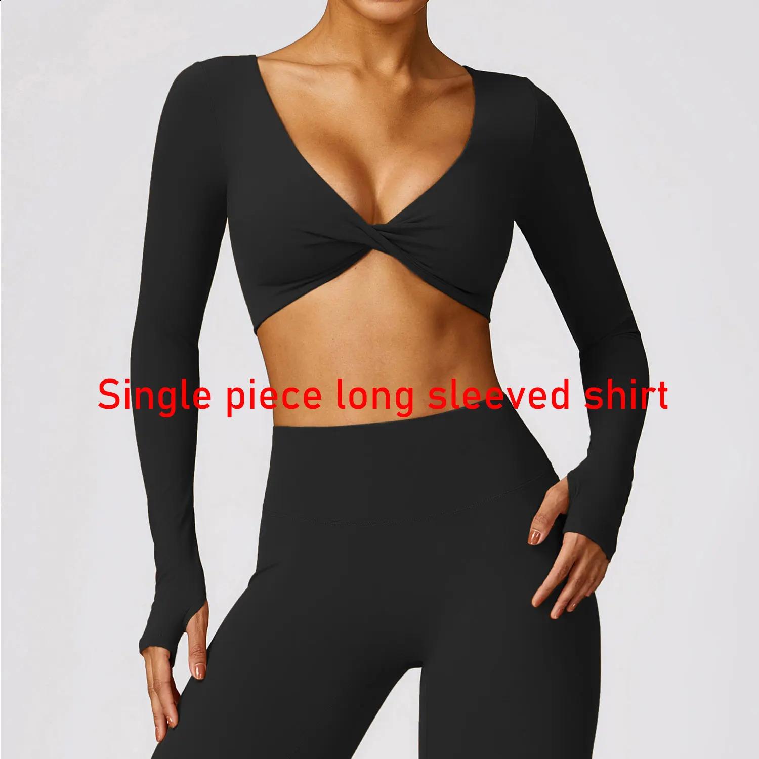 Yoga shirt long sleeved yoga cut top low cut bra integrated shirt fitness shirt fitness top insert pad ultra-thin fit sporty and sexy 241210