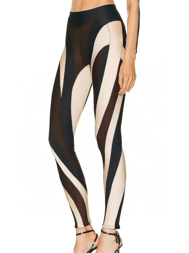 DEAT Autumn Fashion Contrast Color Patch Work n Womens High Elasticity Waist Long Legs Womens Casual 11X5075 241211