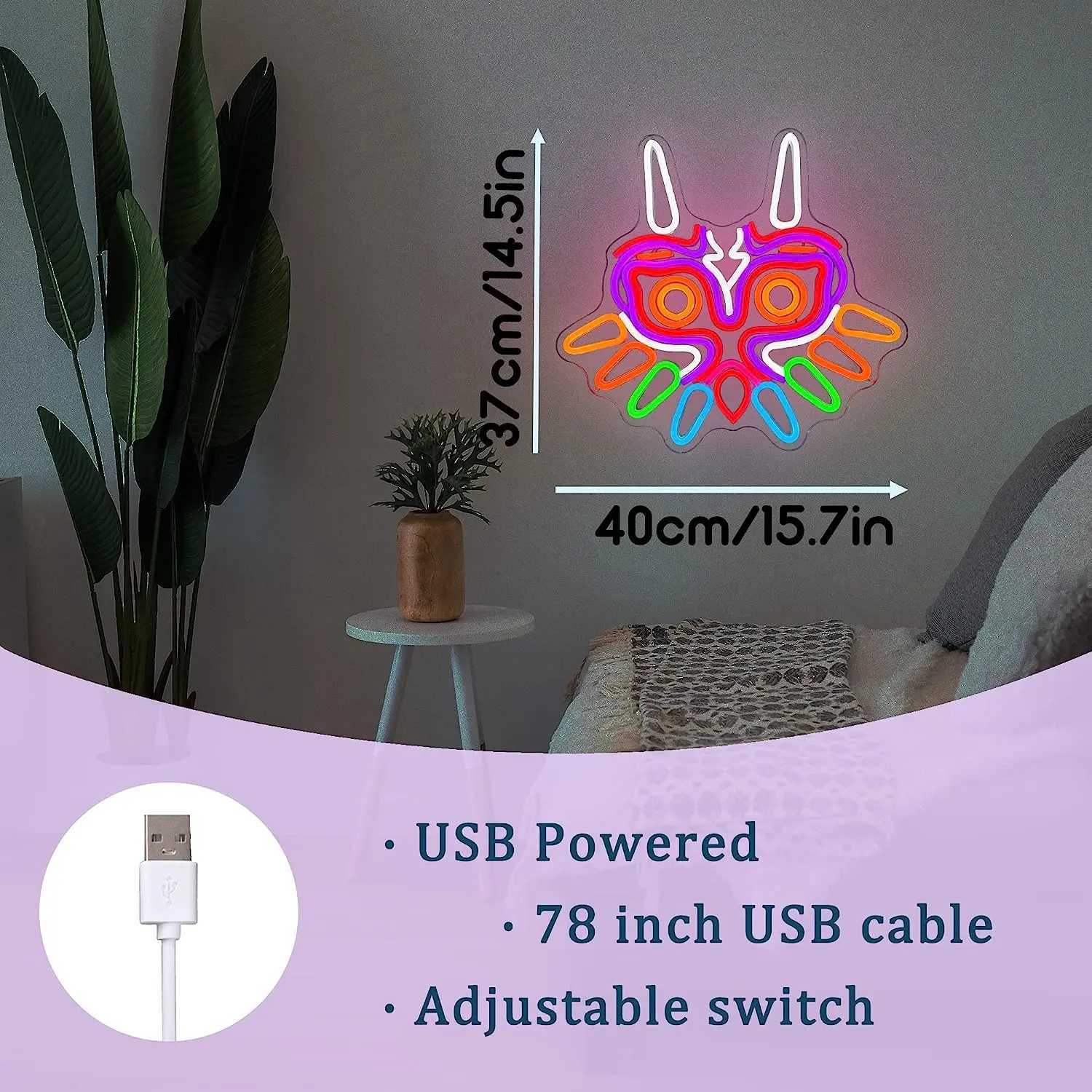 Customized LED Abstract Neon Light Majora Mask Zelda Anime Gift Neon Party Bar Decoration Wall Hanging Neon Light Logo X241210