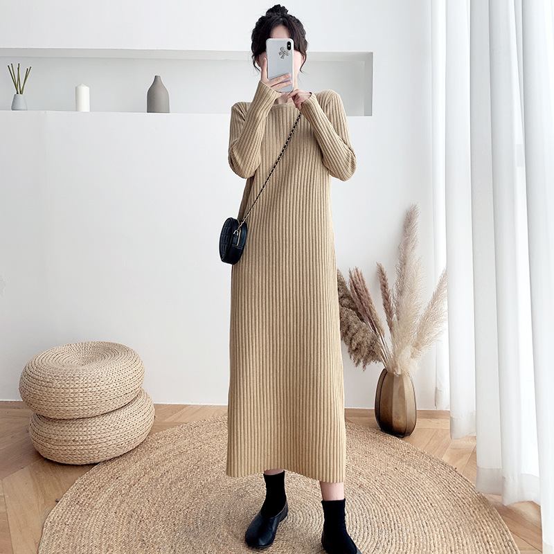 G11118Large size sweater dress for women autumn and winter new thick Korean loose bottom long knee-length knitted dress