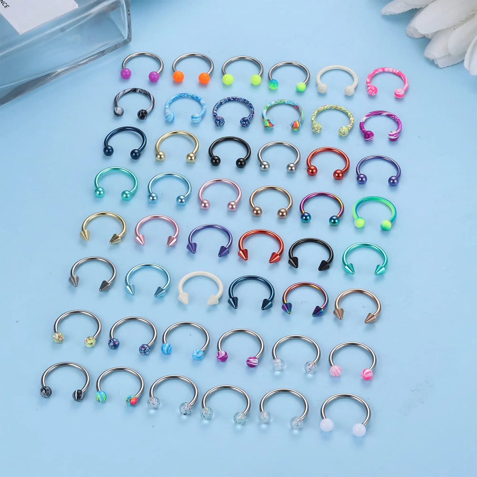 Drperfect 48Pcs 16G Stainless Steel Horseshoe Nose Septum Rings Piercing Jewelry Cartilage Helix Earring Lip Hoop for Women Men 241211