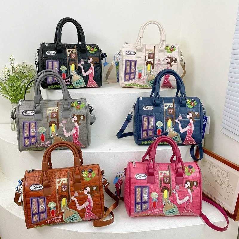 European and American Embroidered 3D Womens Bag New Large Capacity Shoulder Boston Bag Fashion Cross Body Bag Z241210