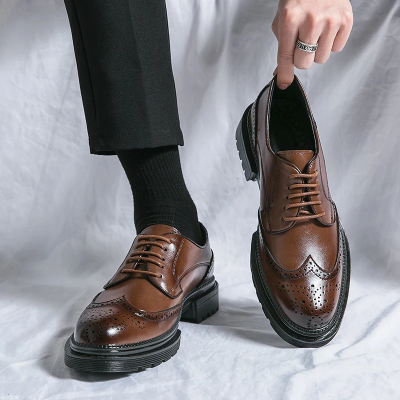 Leisure Genuine Leather Shoes for Men British Pointed Business Attire Office Wear Korean Version Height Increase Mens Shoes 241211