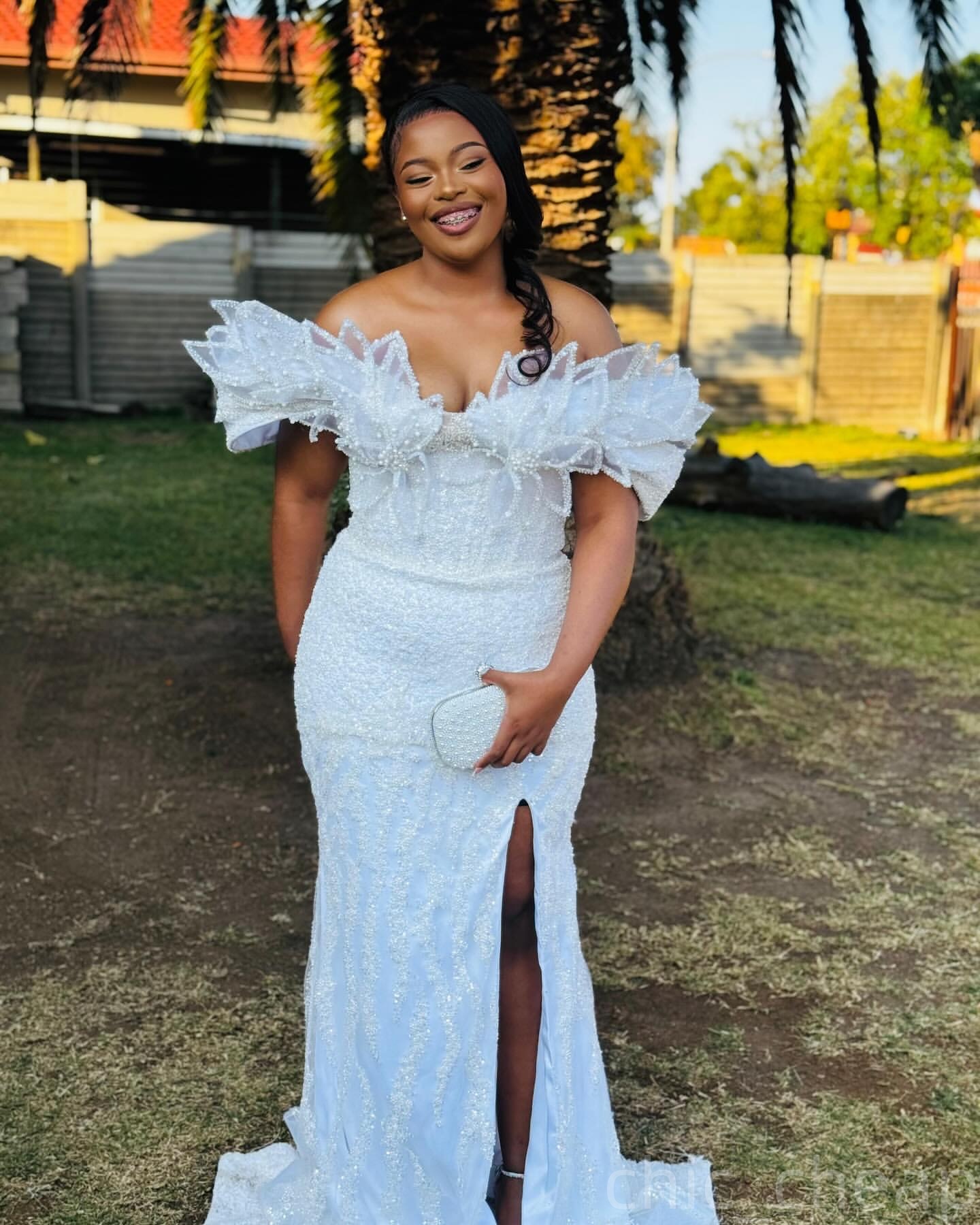 White Mermaid Prom Dresses 2025 Florals Beaded Sequined High Split Evening Formal Party Second Birthday Engagement Gowns Plus Size Dress For Special O