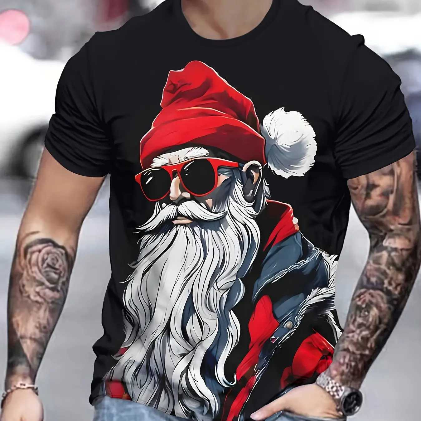 Funny Santa Claus Print Mens T-Shirt Christmas Tees Short Sleeve Tops Fashion Casual Streetwear Oversized T-Shirt Men ClothingXJ241210