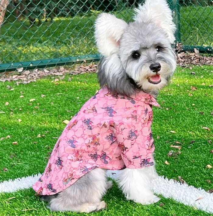Dog Clothes Summer Thin Shirt Pink Shirt Cat Mouse Prints Designer Dog Clothes For Small For Big Fashion Clothing HF58
