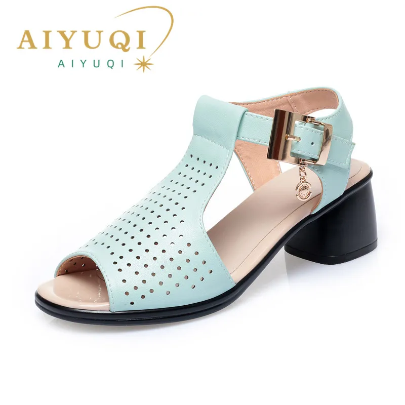 AIYUQI Women Gladiator Sandals Summer Women's Sandals Mid-heel Large Size Fashion Women's Sandals