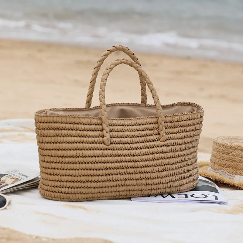 Woven Bag Handmade Woven Bag Portable Vegetable Basket Womens Large Capacity Beach Bag 241205