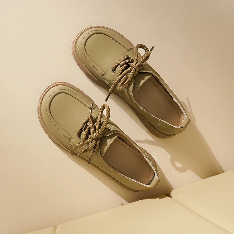 AIYUQI Women's Flats Shoes Genuine Leather Straps Student Shoes Women British Style Large Size Spring Shoes Women