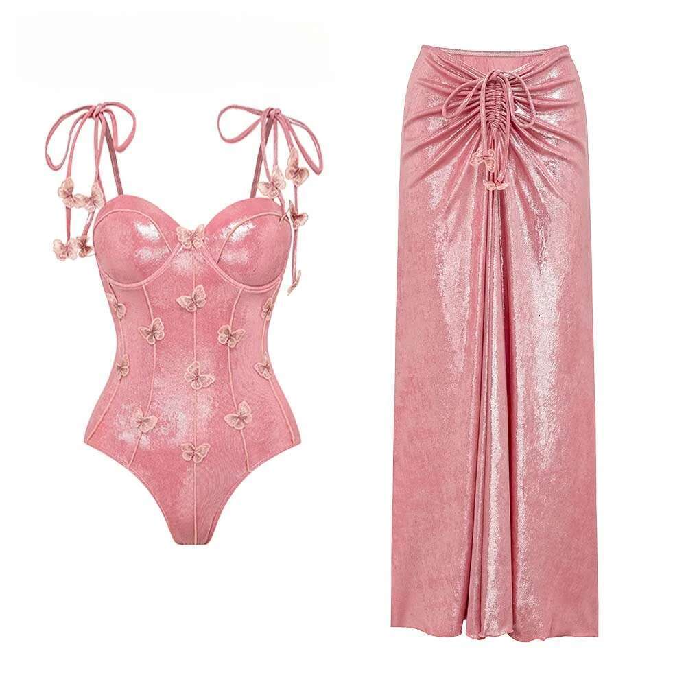 Women's Swimsuit Push Up Swimwear Monokini Gold Shiny Beaded Wers Deep V-Neck One Piece Swimsuit And Skirt Bodysuit Bathing Suit
