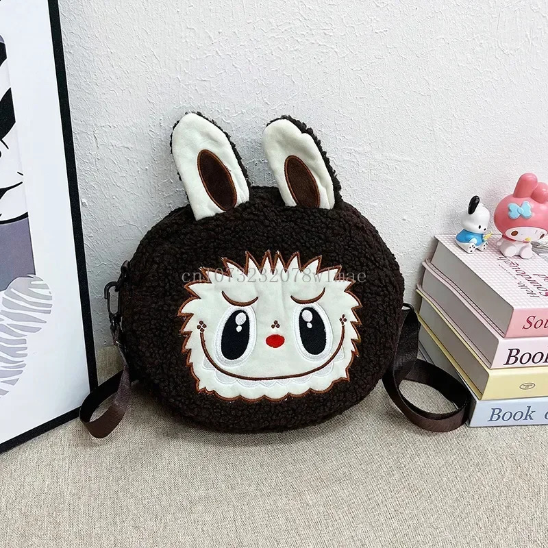 Kawaii Labubu Plush Shoulder Bag Cartoon Popmarts Brown Monster Crossboday Cute Kids Stuffed Toys Handbag Small Phone Purse 241210