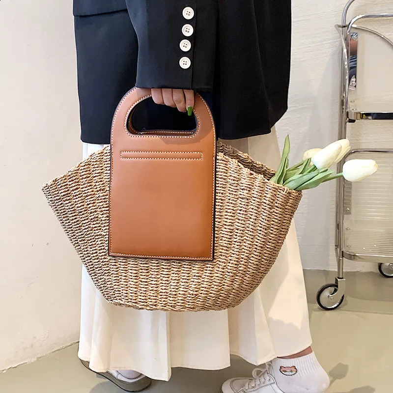 Fashion Womens Basket Shopping Bag Beach Straw Bag Summer Womens Travel Handbag Underwear Shoulder Bag 241205