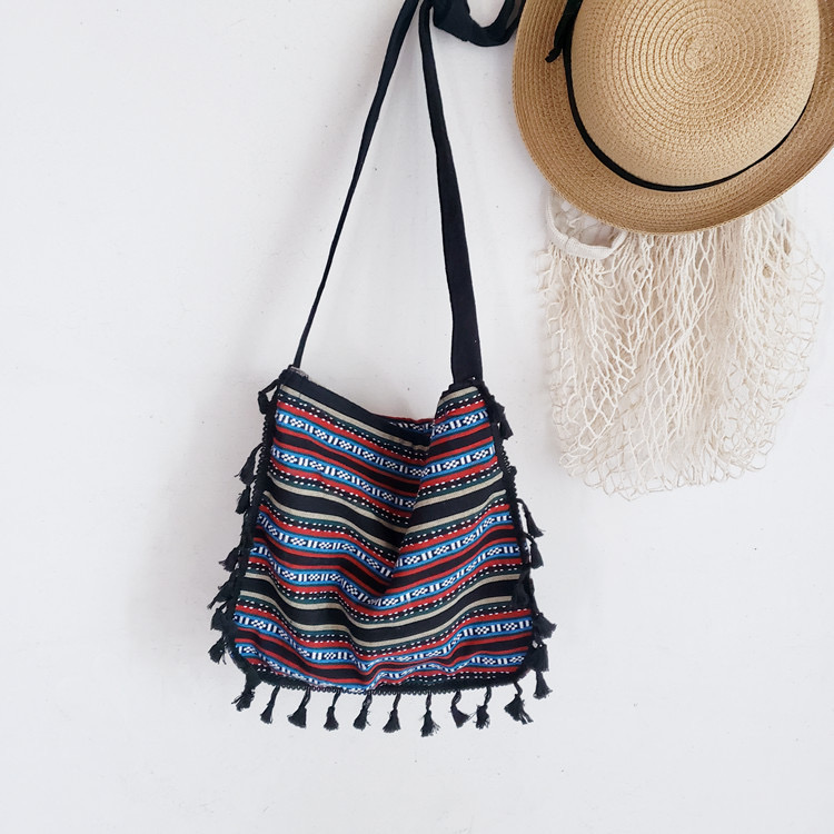New artistic Bohemian canvas New ethnic style Su diagonal cross bag, women's shoulder bag