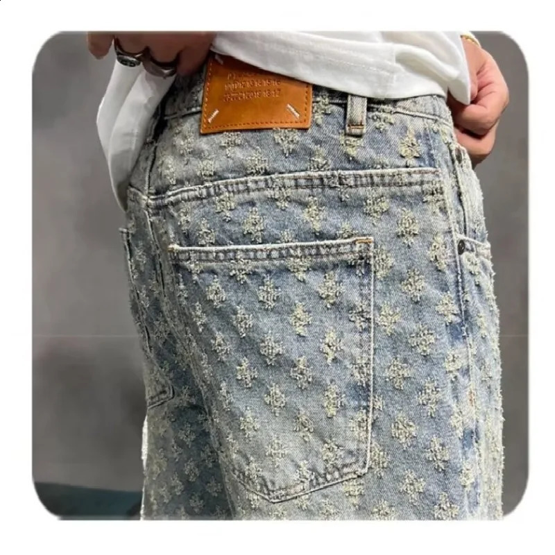 Jacquard All Over High Street Jeans 2024 straight up pattern loose wide leg jeans casual boyfriend pants trend 241206