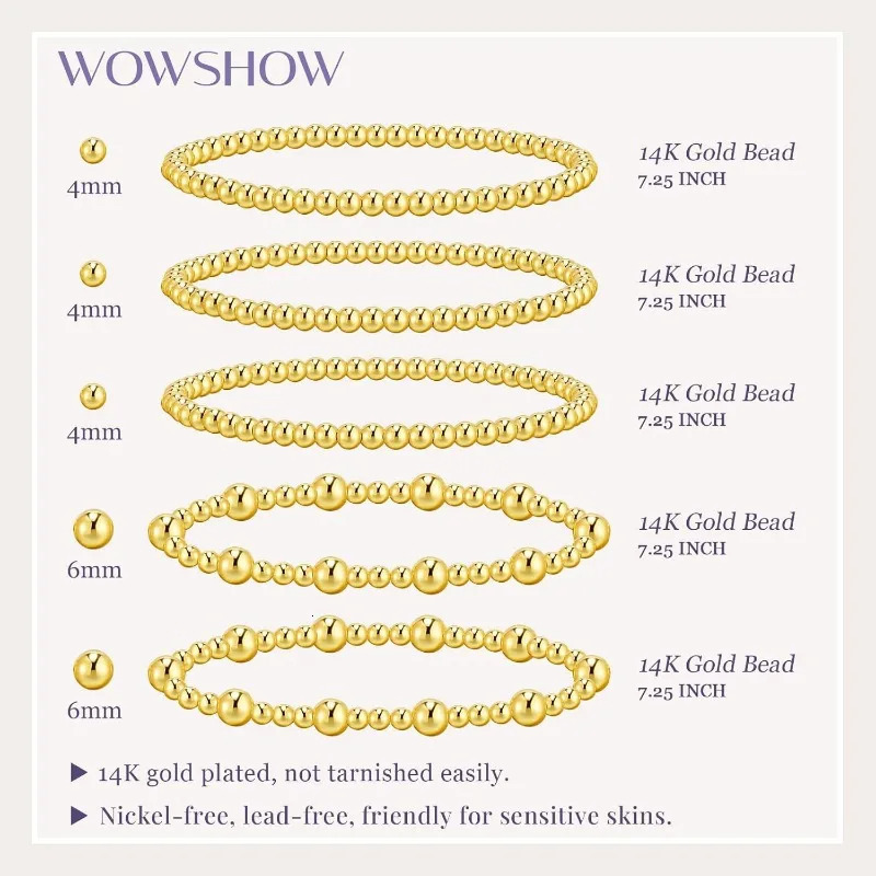 5Pcs/set bead bracelet womens trend stacking 14K gold-plated stackable bead ball bracelet set jewelry gift 241211