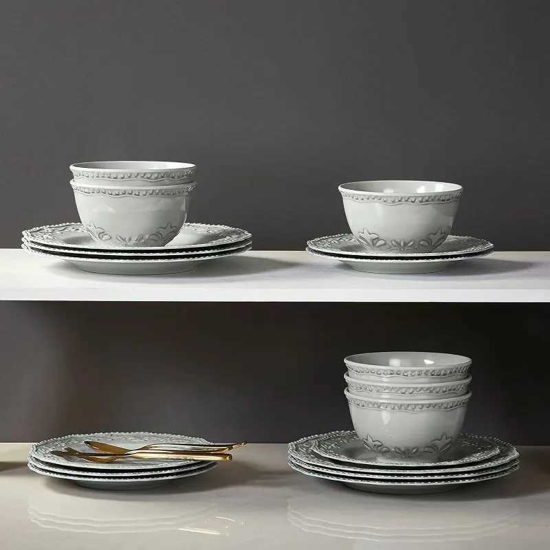 Dinnerware Sets Service for 6 Melamine Dinner Plates and Bowls Set 18-Piece Dishes Set (Red Black)XJ241209