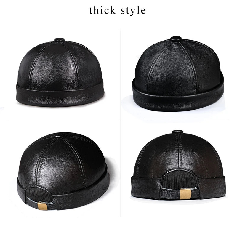 SpringWinter Women Genuine Leather Retro Watermelon Thin Beanie Hats Male Casual Caps Female BlackRed Boonie Hat Bonnet Mujer 241211