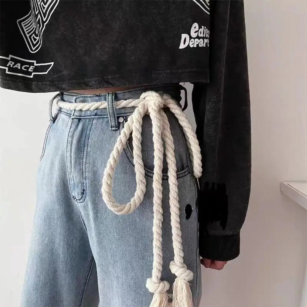 1PC Retro Thick Rope Belt Womens Ins Style Decorative Versatile Jeans Belt Student Y2K Mens Waist Belt 241211