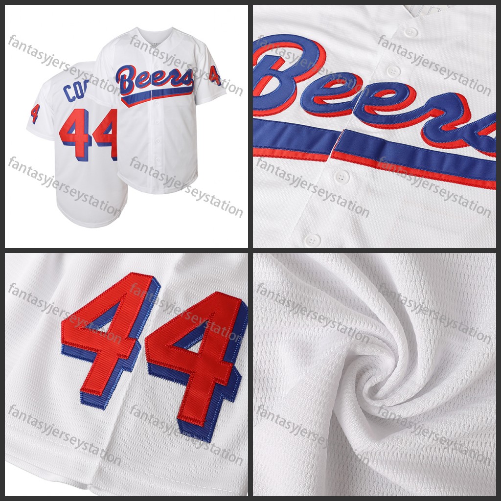 In Stock #44 White Embroidered Beers Baseball Jersey - V-Neck, Polyester, Machine Washable - Perfect for Sports & Casual Wear Christmas Day S-3XL Fast