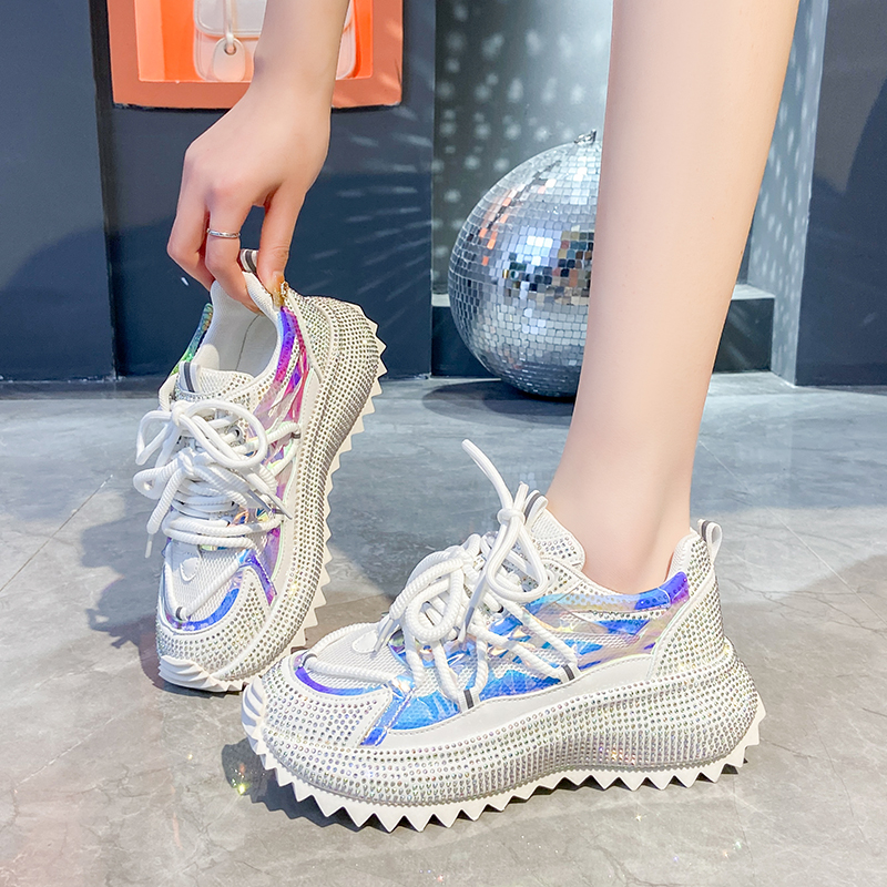 2025 New Women's Cross Lace up Thick Bottom Casual Fashion Running Shoes Luxury Full Diamond Casual Shoes High Quality Designer Sports Shoes Shin