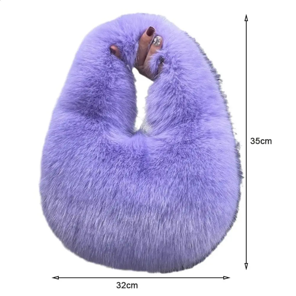 y Soft Plush Half Moon Bag Fluffy Party Clutch Lady Handbags Female Winter Purse Faux Fur Casual Tote 241210