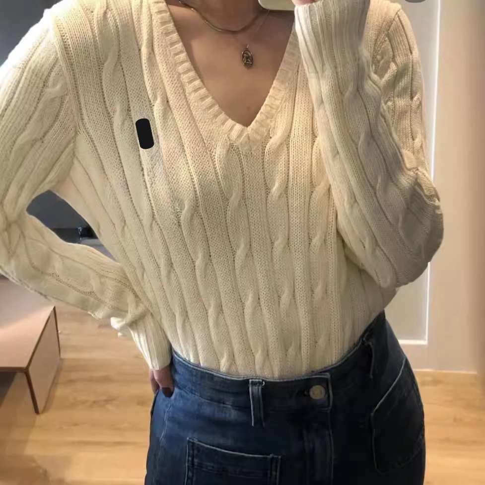 women's designer sweaters pony autumn and winter embroidered sweater cardigan V-neck cotton fashion knitted jumper top undercoat fried dough twists sweater