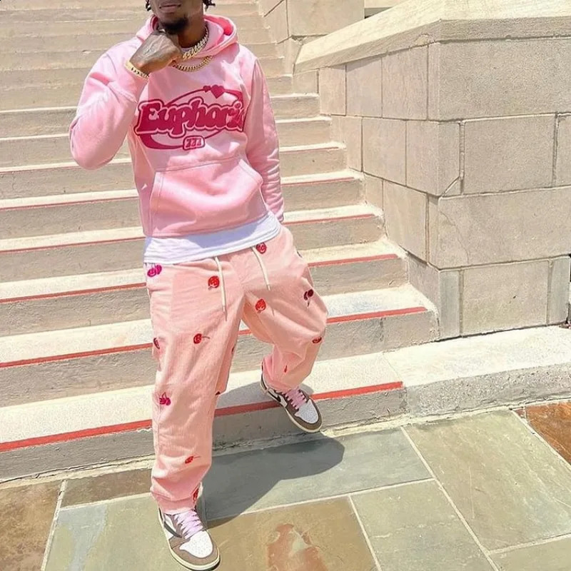 Euphoric Print Graphic Pullover Hoodie Men Y2K Autumn Winter Long Sleeves Vintage Oversize Sweatshirt Streetwear Women Tops 241210