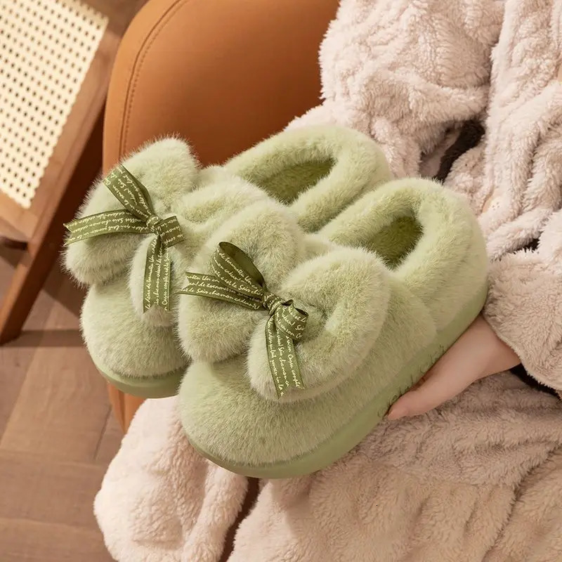 Bow Cloud Winter Womens Slippers Fluffy House Cotton Shoes EVA Indoor Slippers Living room warm soft Female Ladies Slippers 241211