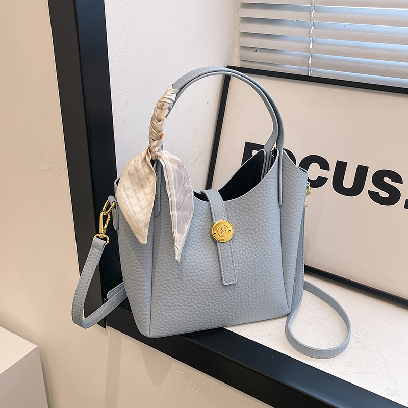 High-End Shoulder For Women's PU Leather Simple Bucket Bag Solid Color Versatile Tote Purse Adjustable Strap Satchel Handbag