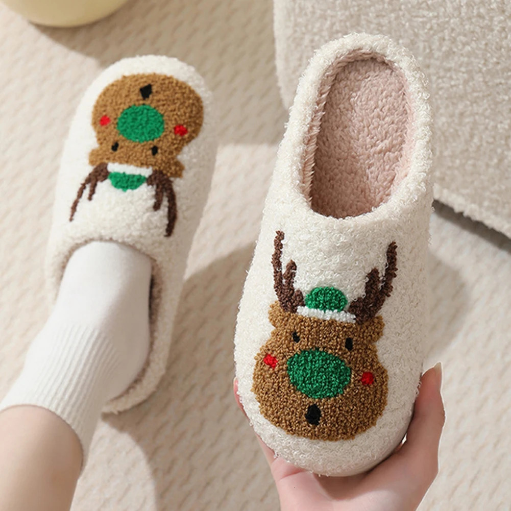 Women Fuzzy Fluffy Slippers for Winter Christmas Deer Slippers Women Home Winter Slippers Cute Women Winter Home 241211