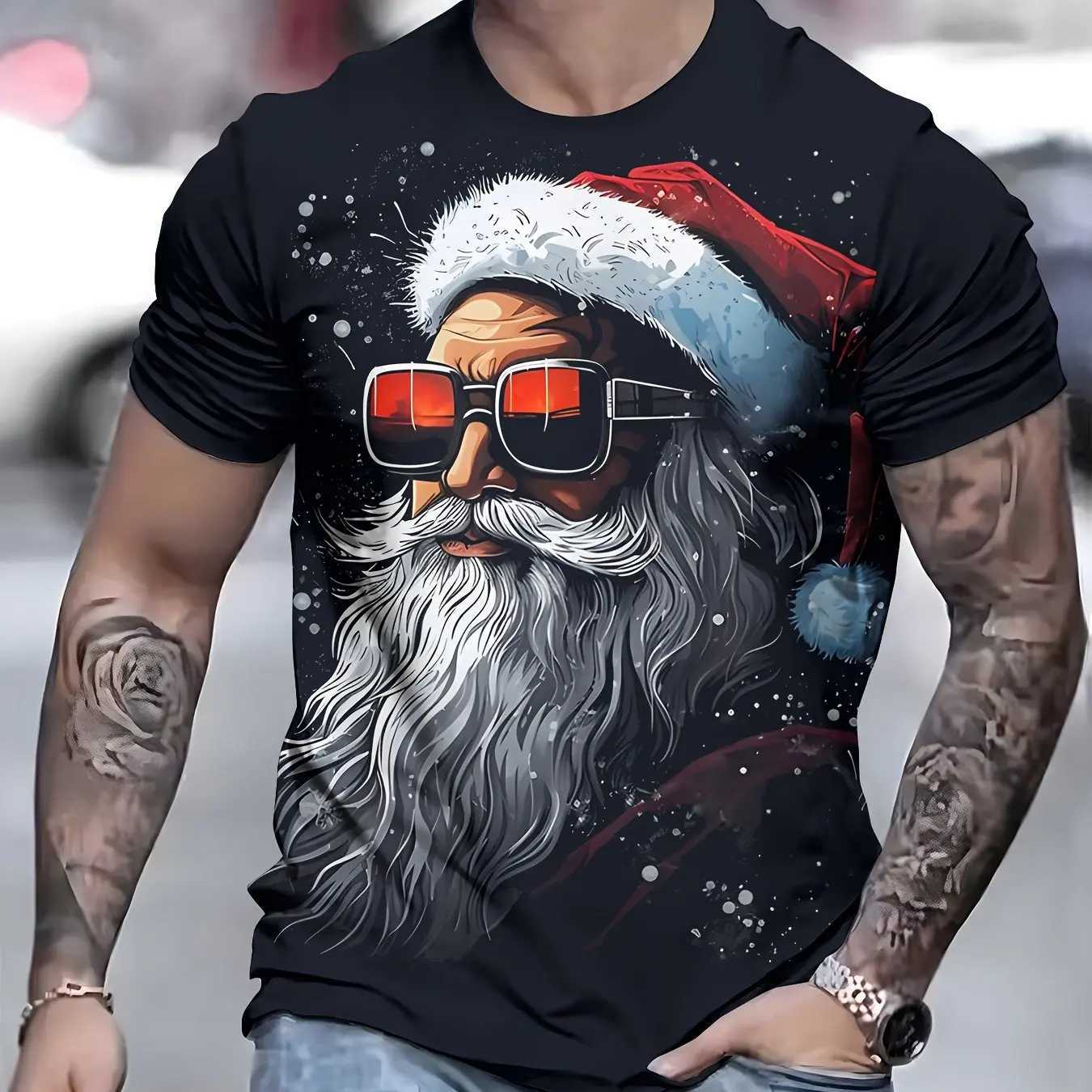 Funny Santa Claus Print Mens T-Shirt Christmas Tees Short Sleeve Tops Fashion Casual Streetwear Oversized T-Shirt Men ClothingXJ241210