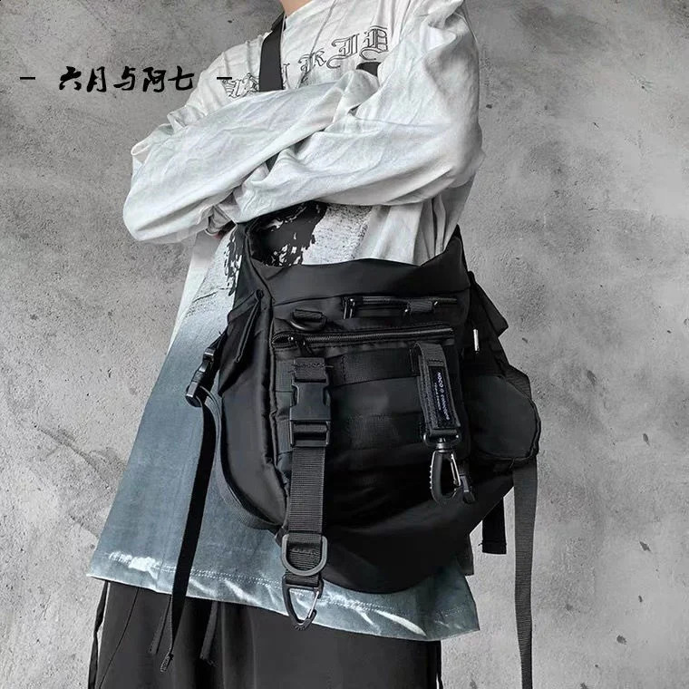 Shopper Nylon Shoulder Gothic Black Crossbody Messenger Tote Bags For Men Womens Hip Hop Techwear Satchel Waist Goth Postman 241210