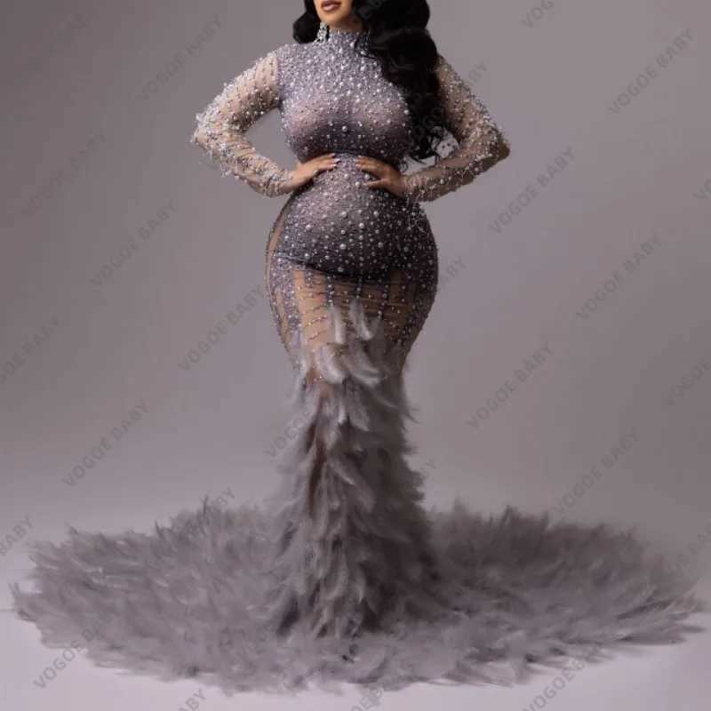 2 pieces of beaded maternity photography dress sparkling feather dress maternity swimsuit maternity swimsuit maternity wedding photo shoot W241211