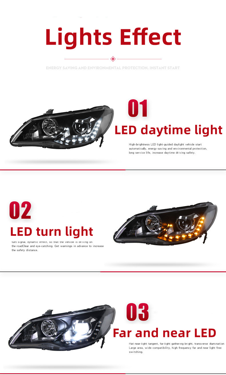 Cars for Honda CIIMO 20 12-20 15 Japanese Civic FD2 Modified LED Daytime Running Light Turn Signal Xenon Headlights