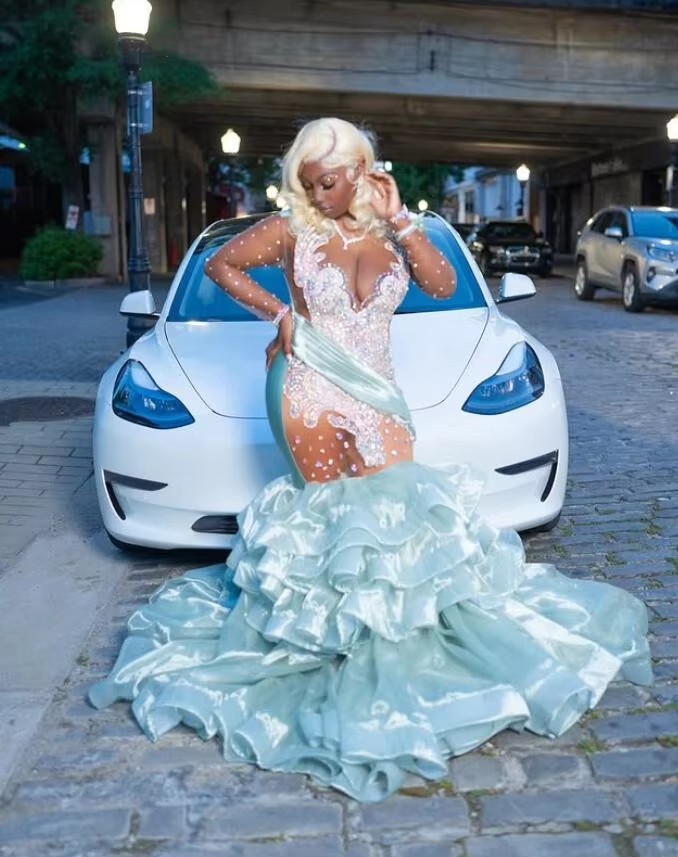 Mint Green Sparkly Long Mermaid Evening Dresses for Black Girl Aso Ebi Dia Crystal Prom Gown Customsized