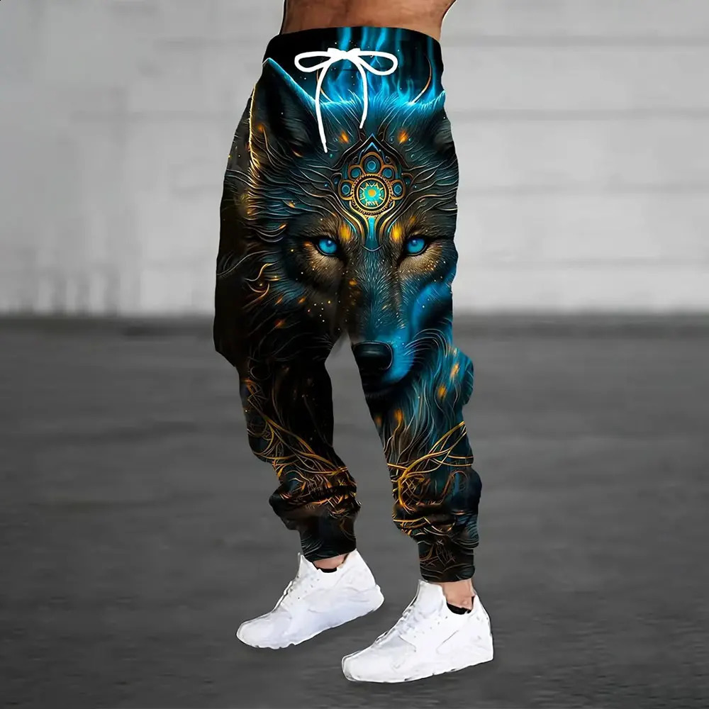 2024 Fashion 3D Flame Print Color Matching Sweatpants Winter Thick Warm Pants Men Loose Casual Pocket Drawstring 241203Z