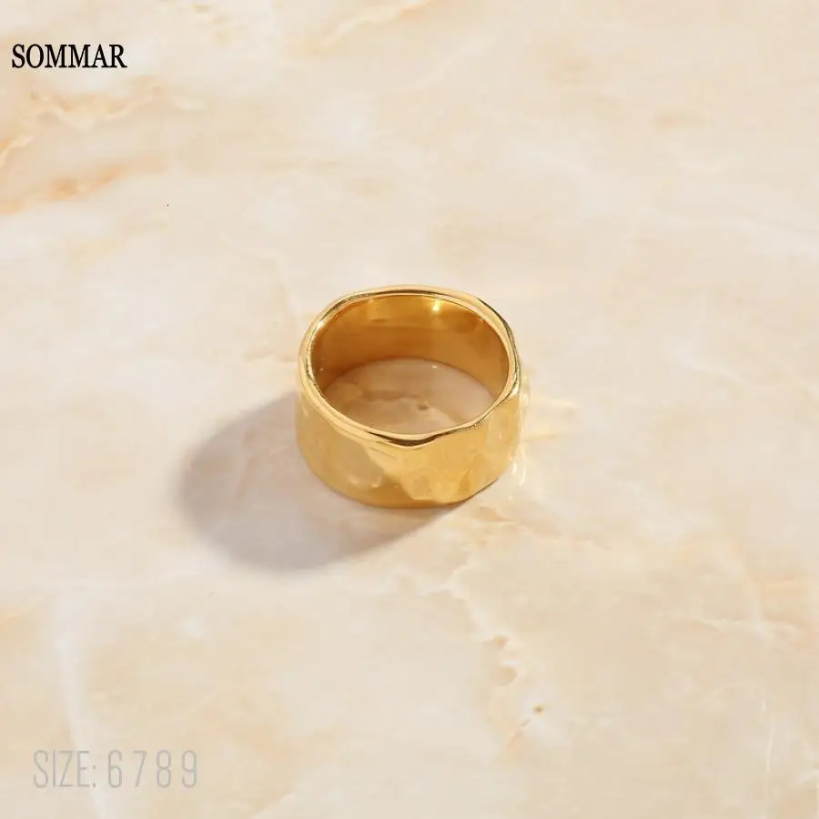 SOMMAR Fashion 18KGP Gold plated Lady ring Irregular textured ring with concave and convex patterns opal 241211