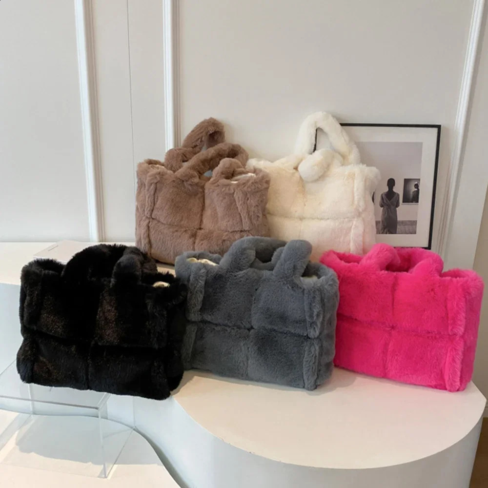 Winter Soft Plush Shoulder Bag Fluffy Faux Fur Bags for Women Warm Handbags and Purses Large Shopper ner Female 241210